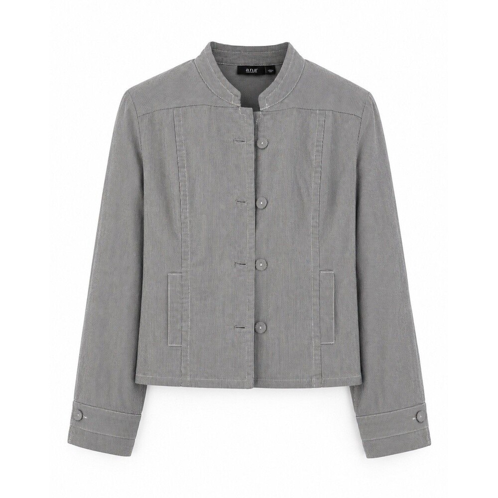 a.n.a Womens Large Gray Pinstripe Utility Jacket Button Front Lightweight Casual